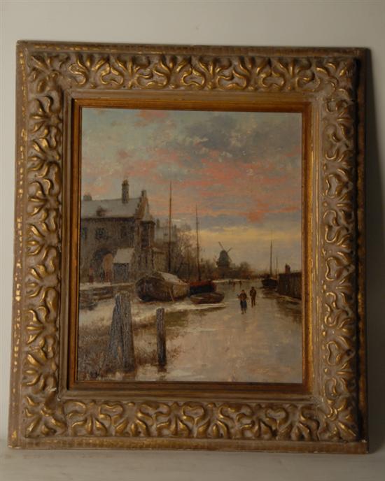 Appraisal: th C Dutch School Canalscape Oil on panel signed lower