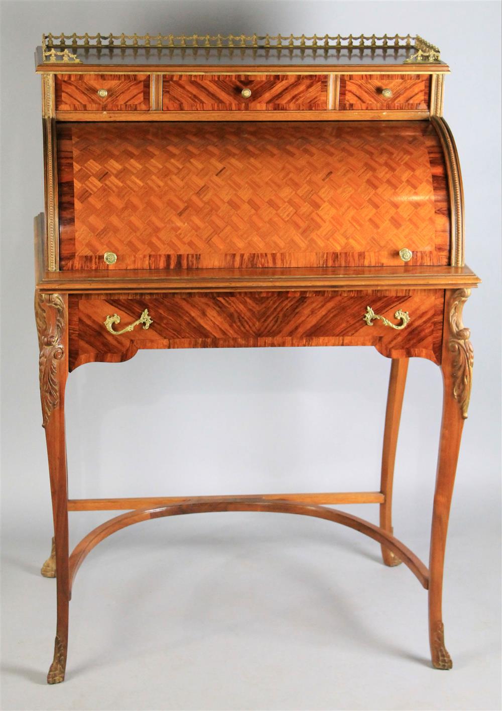 Appraisal: LOUIS XV STYLE ORMOLU MOUNTED MARQUETRY BUREAU A CYLINDRE the