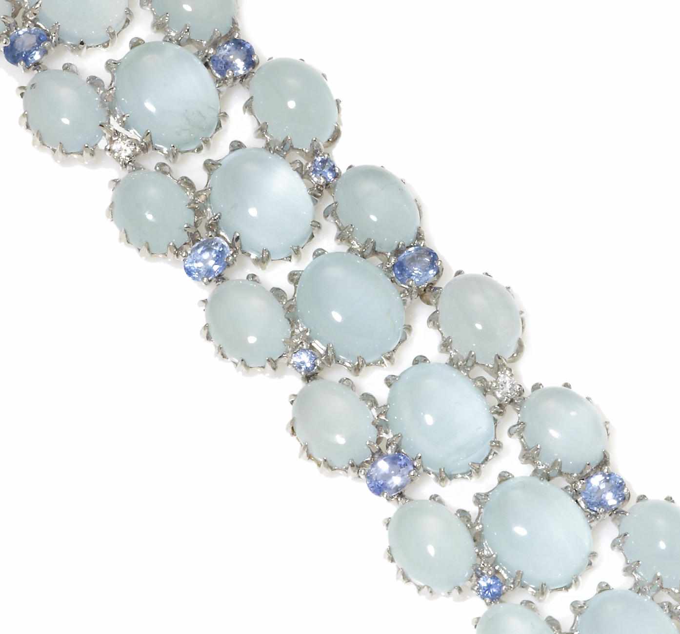 Appraisal: An aquamarine sapphire and diamond bracelet estimated total aquamarine weight