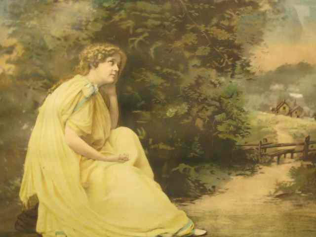 Appraisal: Victorian Lithograph young lady at rest yellow dress image area