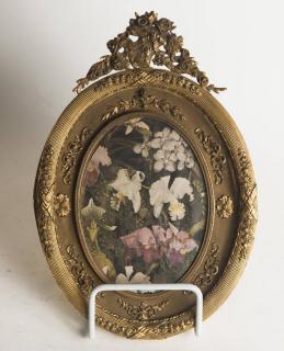 Appraisal: Gilt French Frame x Oval Probably Constructed of Both Bronze