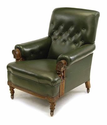 Appraisal: A late Victorian oak armchair upholstered studded green leather on