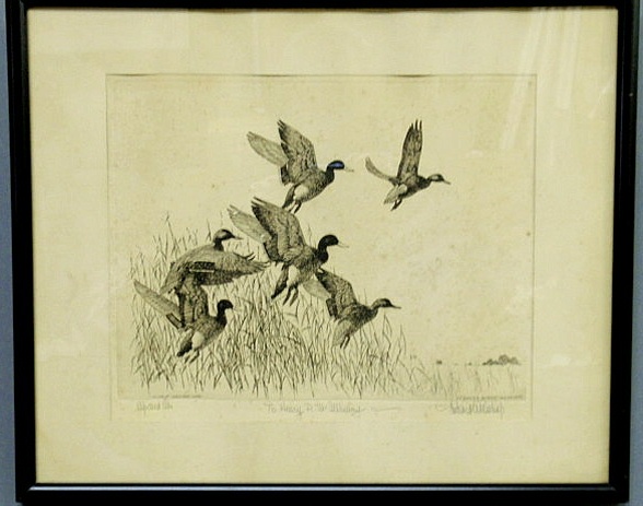 Appraisal: Pencil signed Richard F Bishop print of ducks in a