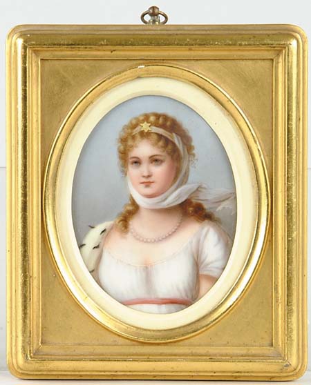 Appraisal: FINE MINIATURE PORTRAIT ON PORCELAIN OF YOUNG WOMAN Beautifully executed