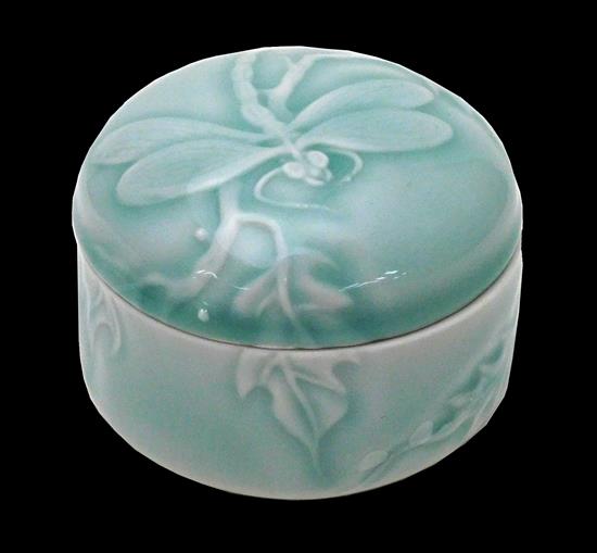 Appraisal: Cliff Lee American b Carved Dragonfly round Box c porcelain