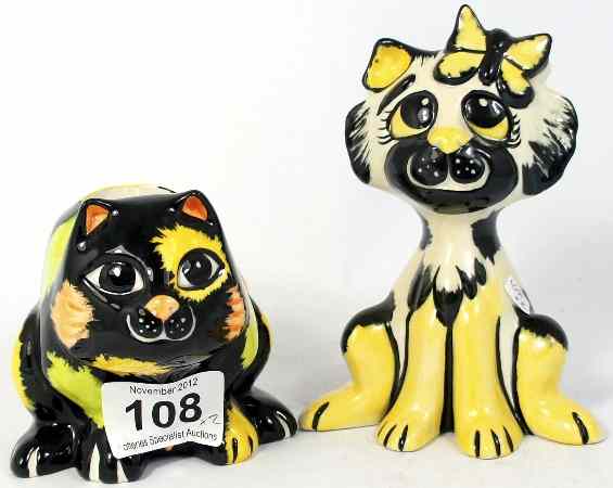 Appraisal: Lorna Bailey Prototype Comical Cats Cat Green and Black Egg