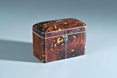 Appraisal: Tortoise tea caddy dome top borders and molding with silver