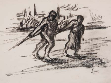 Appraisal: MAXIMILIEN LUCE Les Agriculteurs Black chalk on cream laid paper