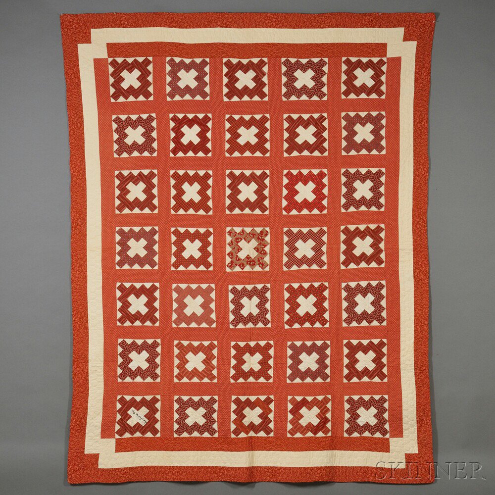 Appraisal: Pieced Cotton Roman Cross Pattern Quilt America hand-stitched quilt with