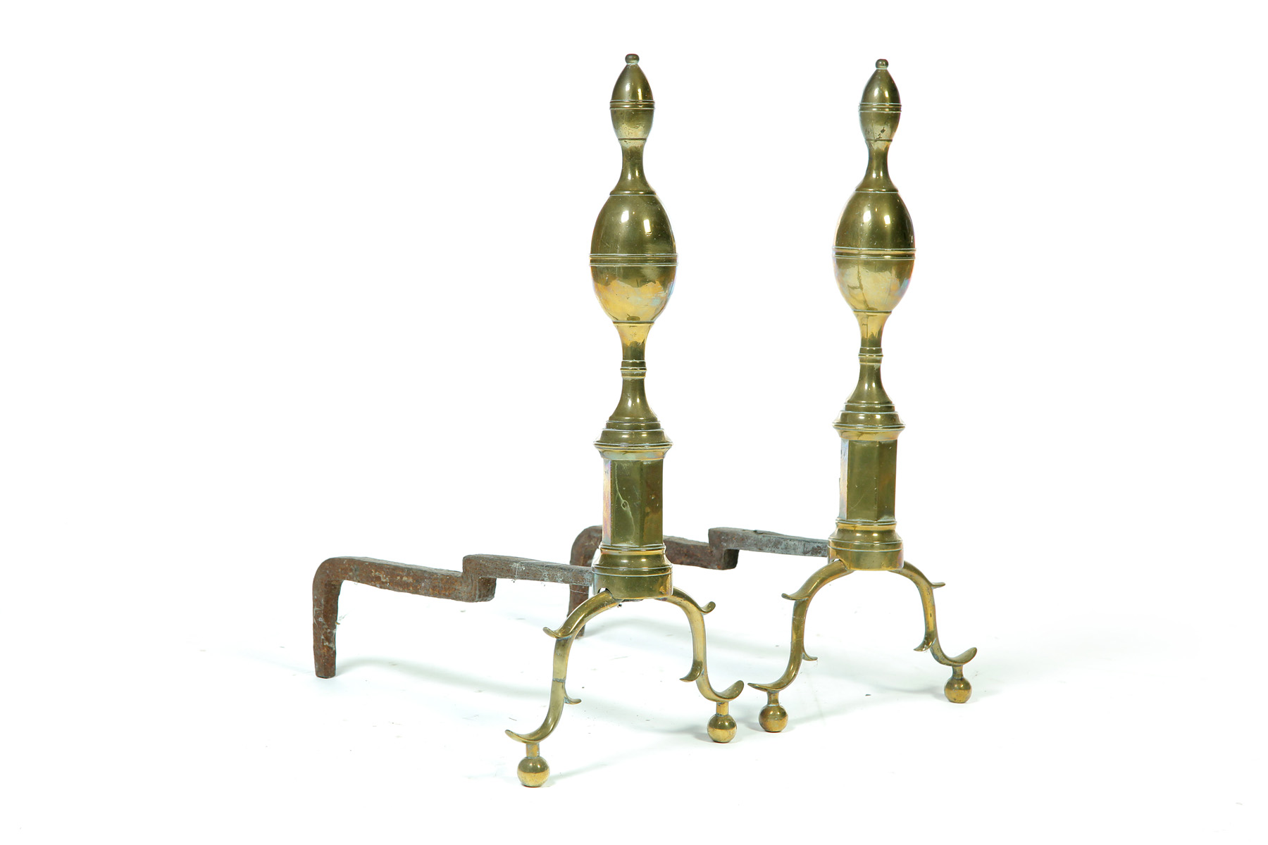 Appraisal: PAIR OF AMERICAN BRASS ANDIRONS First quarter- th century Double