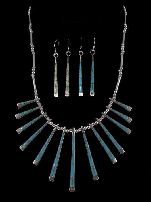 Appraisal: REVERSIBLE OPAL TURQUOISE NECKLACE EARRINGS Sterling silver Cleopatra style necklace