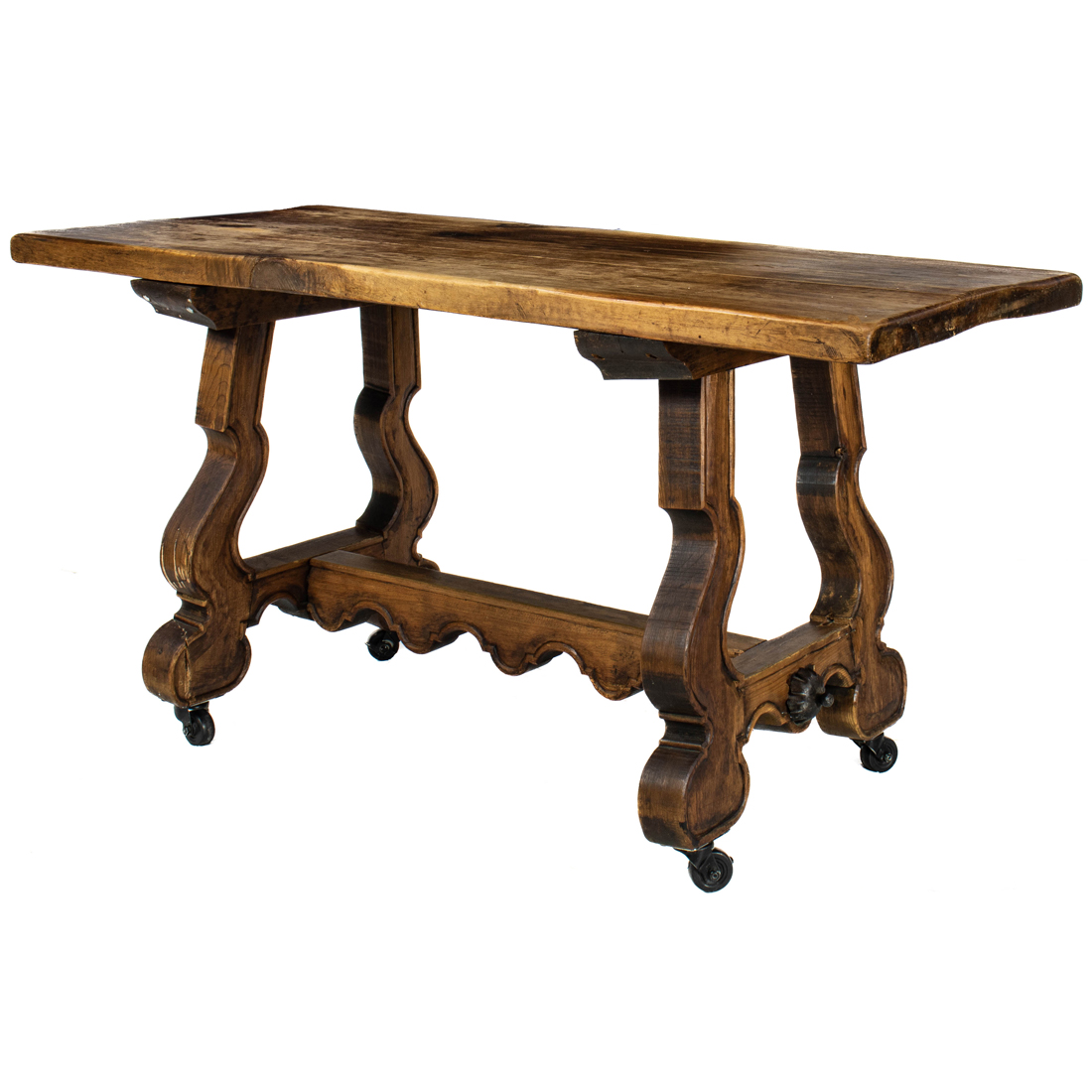 Appraisal: Spanish Colonial style work table having a hewn plank top