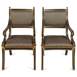 Appraisal: A Set of Eight Regency Style Parcel-Gilt and Black-Painted Armchairs