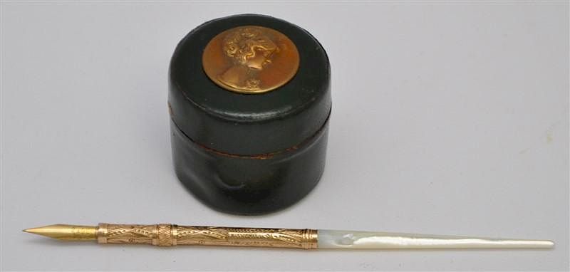 Appraisal: pc LADIES TRAVELING INKWELL W FAIRCHILD PEN Antique Austro-Hungarian Ladies