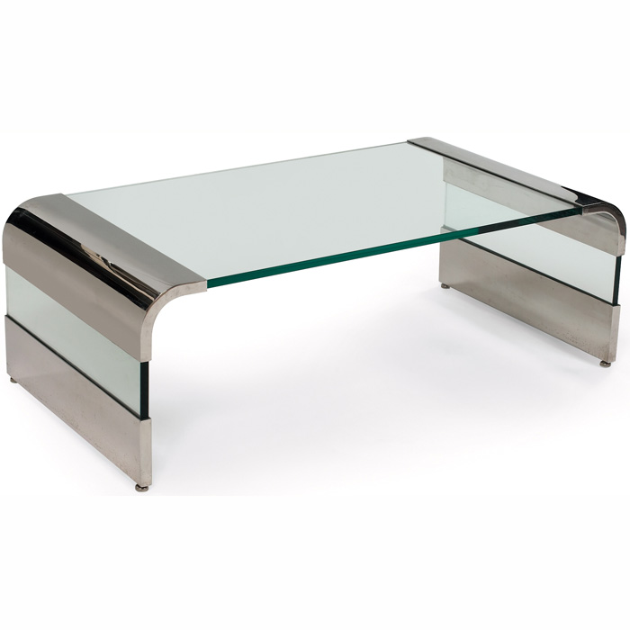 Appraisal: Pace coffee table USA chromed steel supports separated by thick