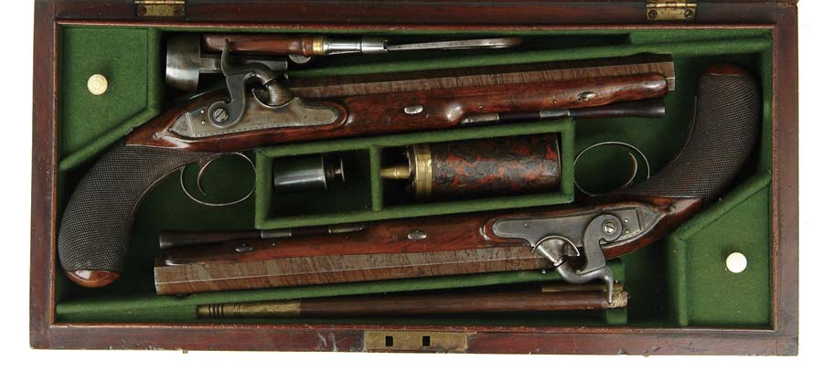 Appraisal: CASED PAIR OF MANTON PERCUSSION TARGET PISTOLS SN cal smooth