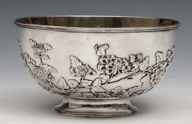 Appraisal: A CHINESE SILVER BOWL of circular form on pedestal foot