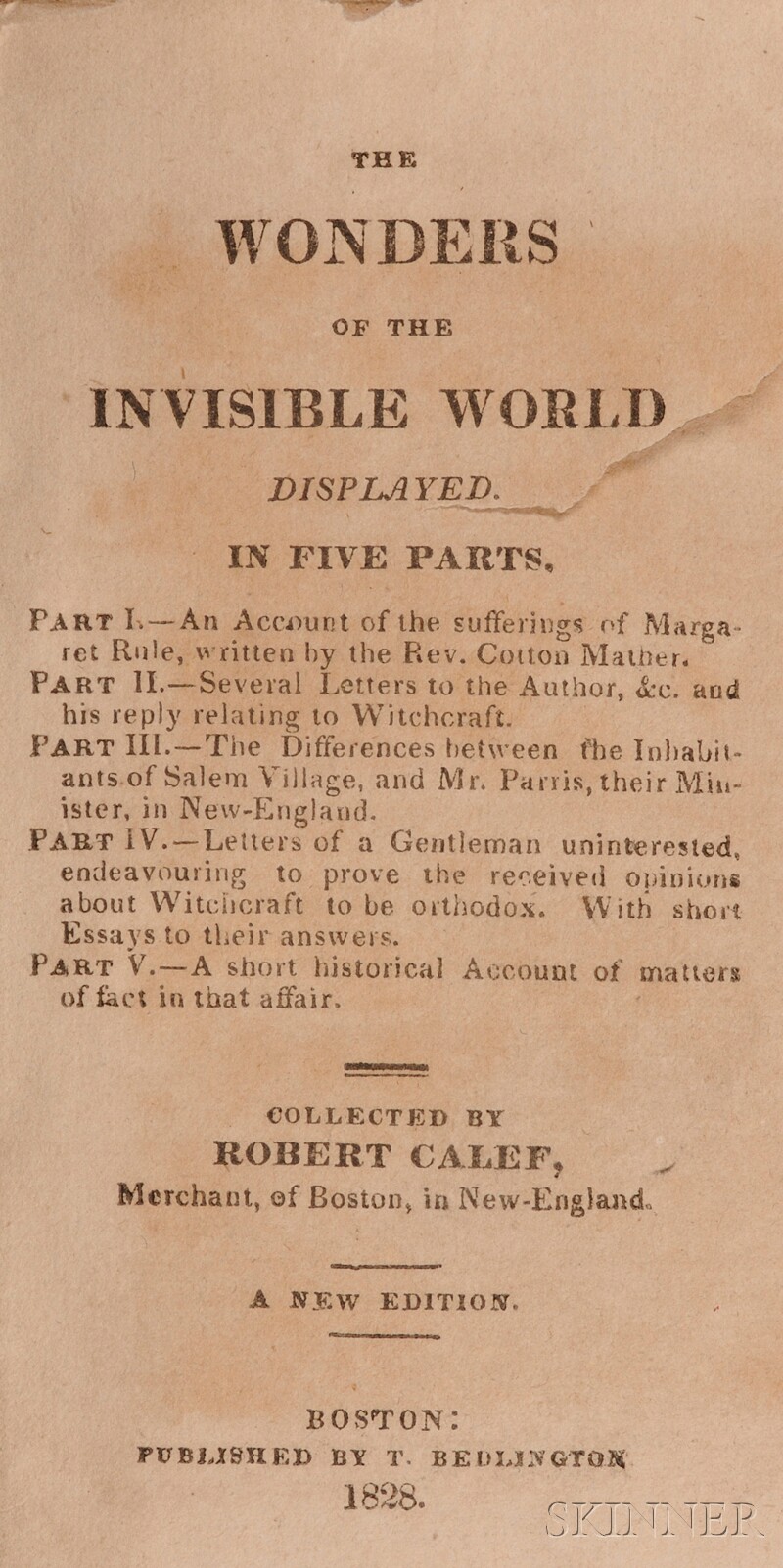 Appraisal: Witchcraft Calef Robert - Mather Cotton - Wonders of the