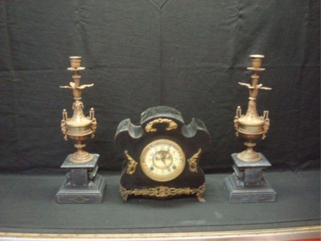 Appraisal: Piece Victorian Marble Clock Garniture Set From a Bronxville estate