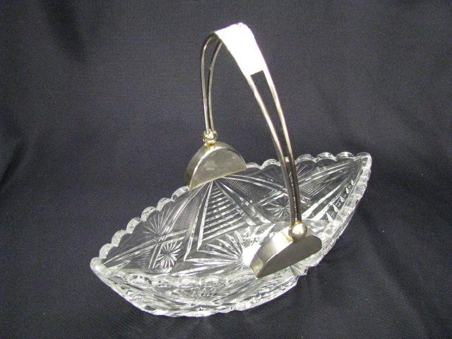 Appraisal: Sterling Silver Cut Glass Basket boat shape hallmarked silver swing