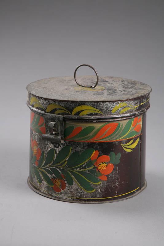 Appraisal: TOLE CANISTER American st half- th century tin Round lidded