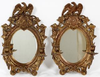 Appraisal: GILT METAL AND MIRROR WALL SCONCES PAIR GILT METAL AND