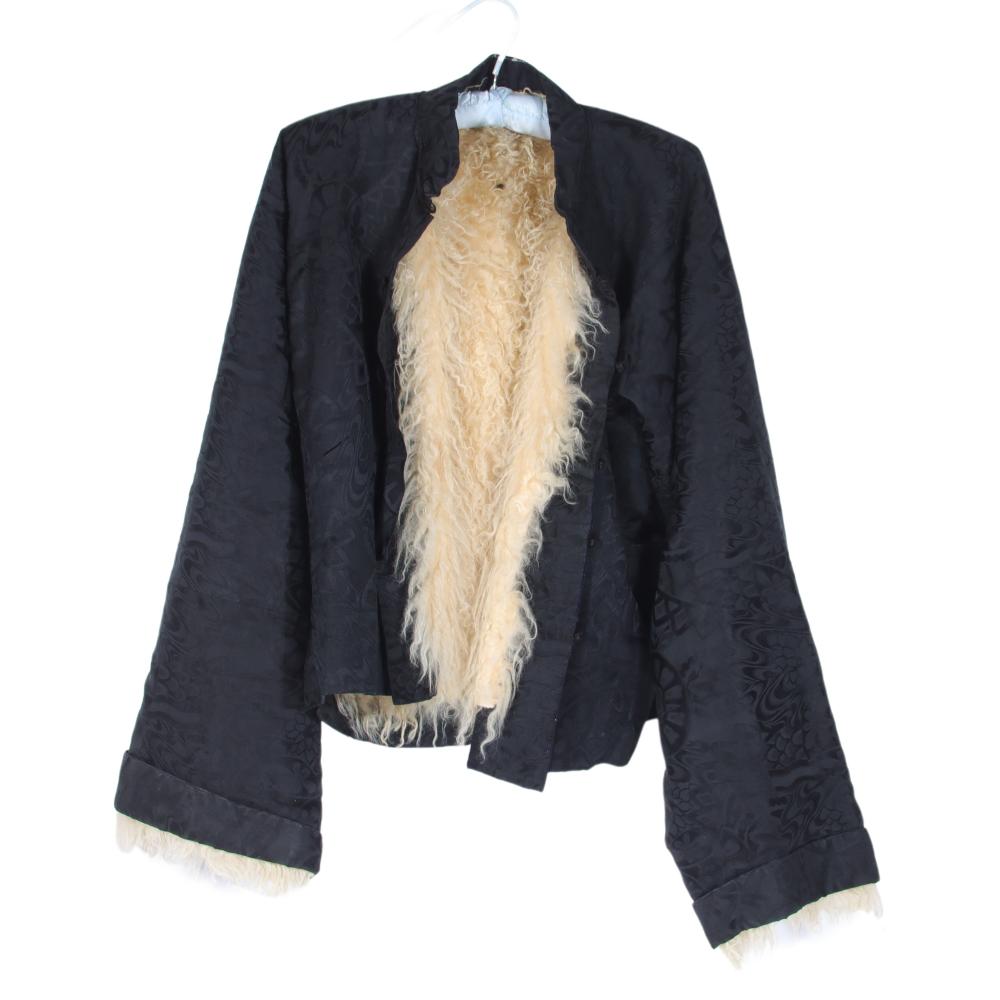 Appraisal: CHINESE BLACK SILK MEN'S JACKET WITH SHEEP FUR LINING AND