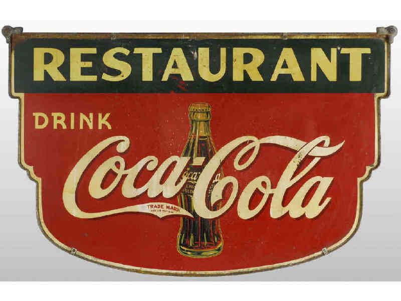 Appraisal: Coca-Cola -Sided Tin Iron Sidewalk Sign Description Late s Nice