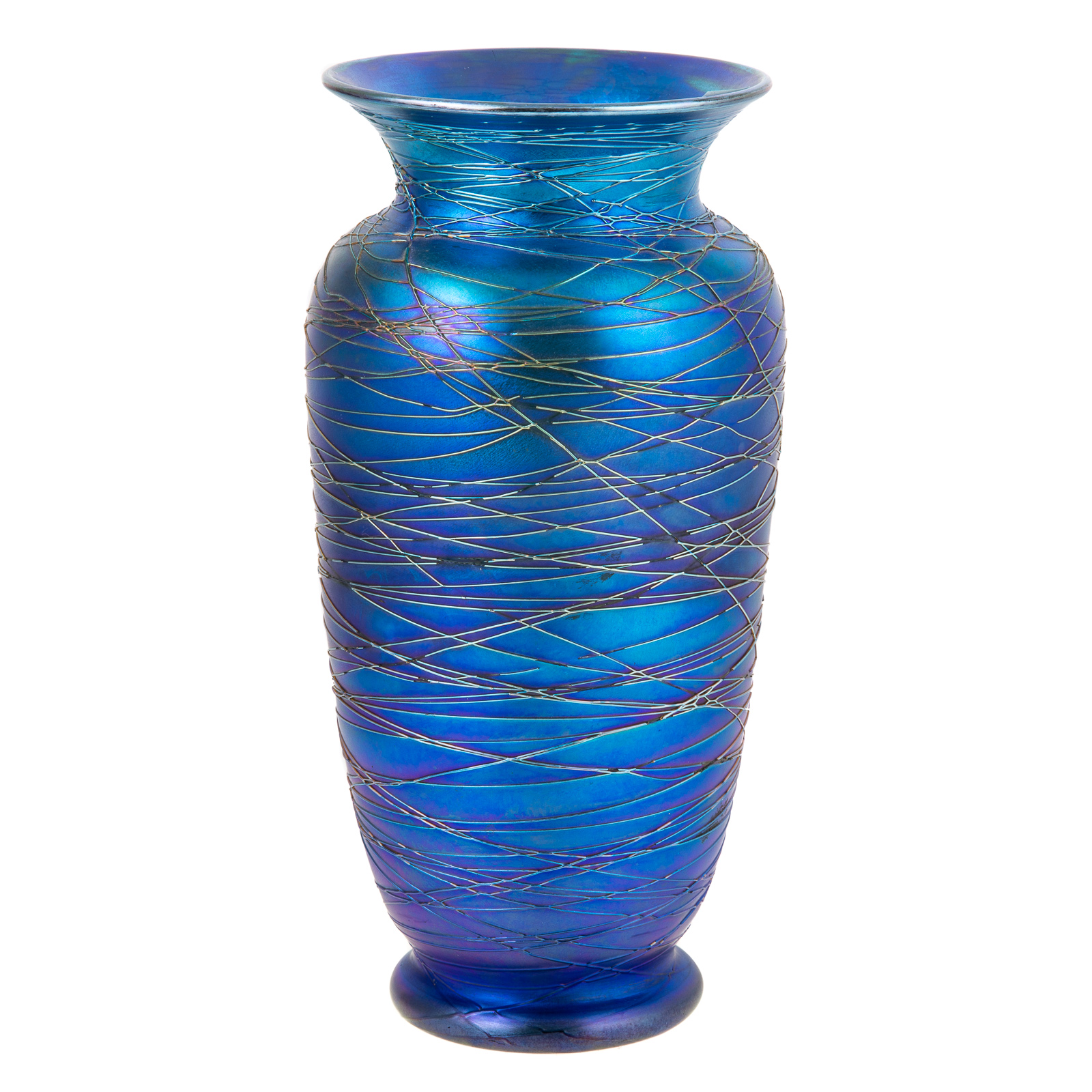 Appraisal: DURAND IRIDESCENT GLASS STRING VASE First half th century blue