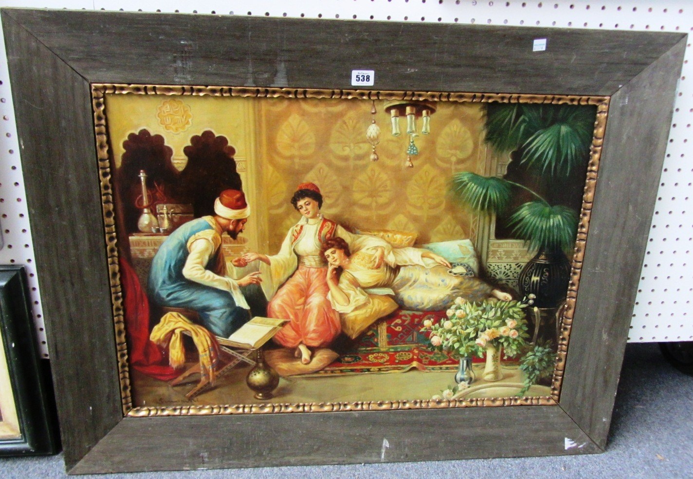 Appraisal: S late th century Orientalist interior scene with figures in