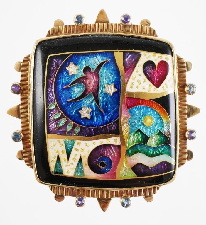 Appraisal: Enamel and cloisonne pendant brooch signed by Ricky Frank a