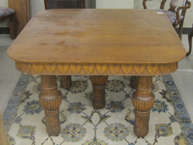 Appraisal: LATE VICTORIAN SQUARE OAK DINING TABLE WITH THREE LEAVES American