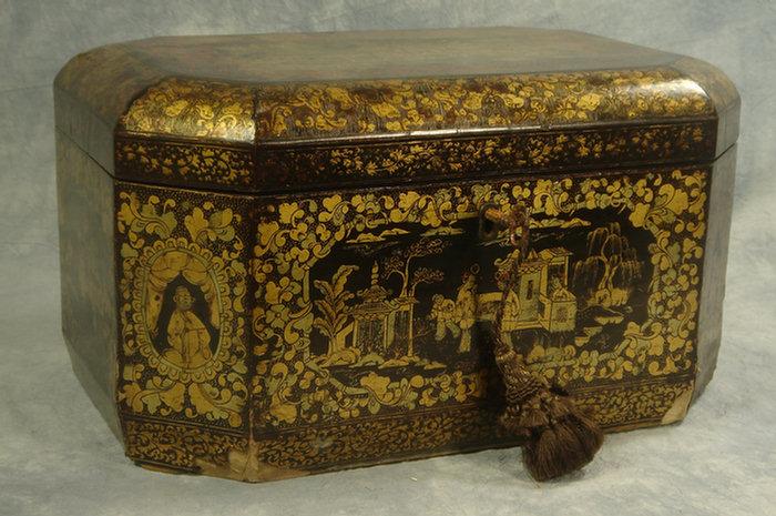 Appraisal: Lacquered decorated storage box losses w h d Estimate -