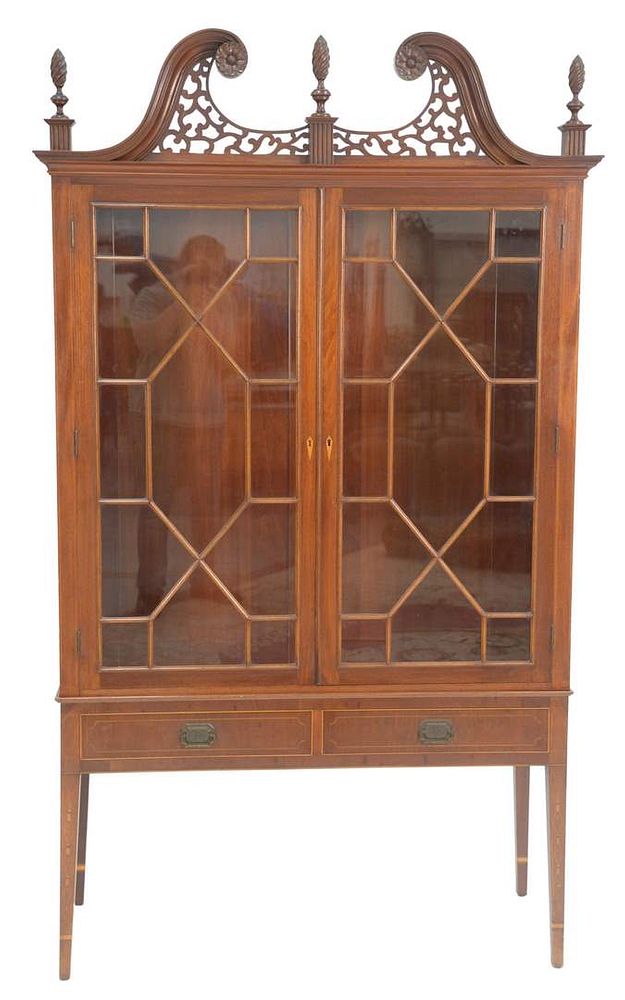 Appraisal: Margolis Mahogany China Cabinet having pierced carved and broken arch