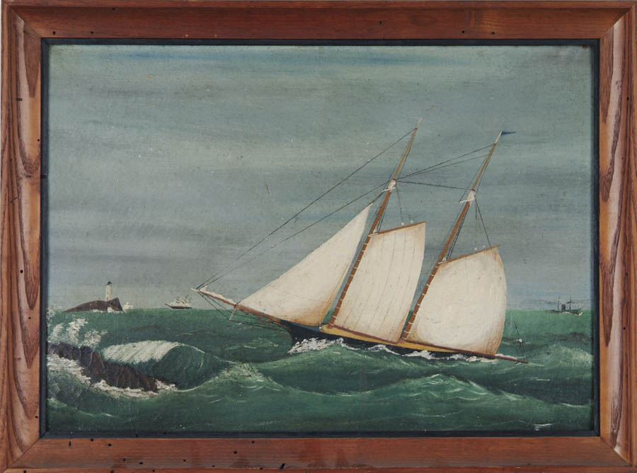 Appraisal: UNSIGNED American th th Century COASTAL SAILING Oil on cardboard