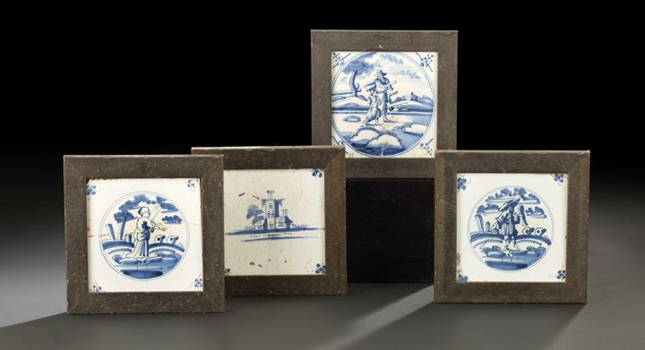 Appraisal: Set of Four Delft Pottery Tiles third quarter th century