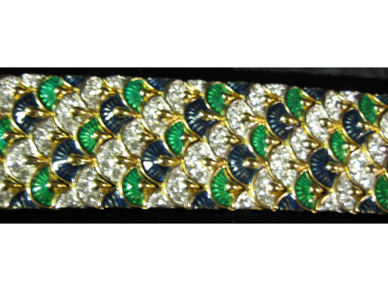 Appraisal: KENNETH JAY LANE BRACELET Enamel and rhinestone wide bracelet with