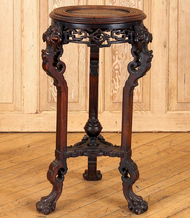 Appraisal: FRENCH ROSEWOOD MARBLE TOP PEDESTAL VIARDOT STYLE A French rosewood