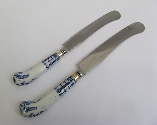 Appraisal: BLUE WHITE PORCELAIN HANDLED TABLE KNIVES pieces blue on white