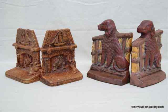 Appraisal: c 's Syroco Wood BookendsOne set depicts a Cabin Fireplace