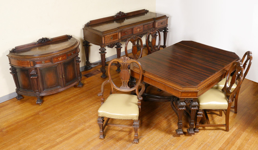 Appraisal: ROCKFORD REPUBLIC INLAID DINING SET To include TABLE with banded