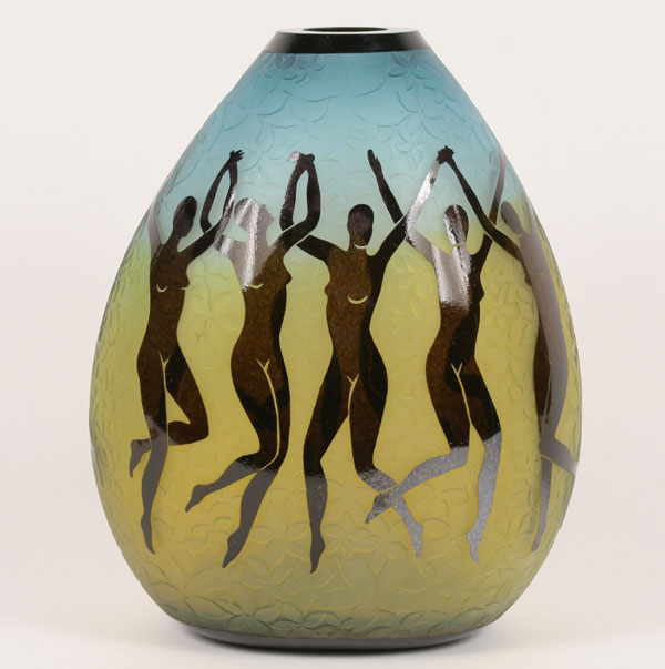 Appraisal: Duncan McClellan studio art glass vase dancing nudes amidst an