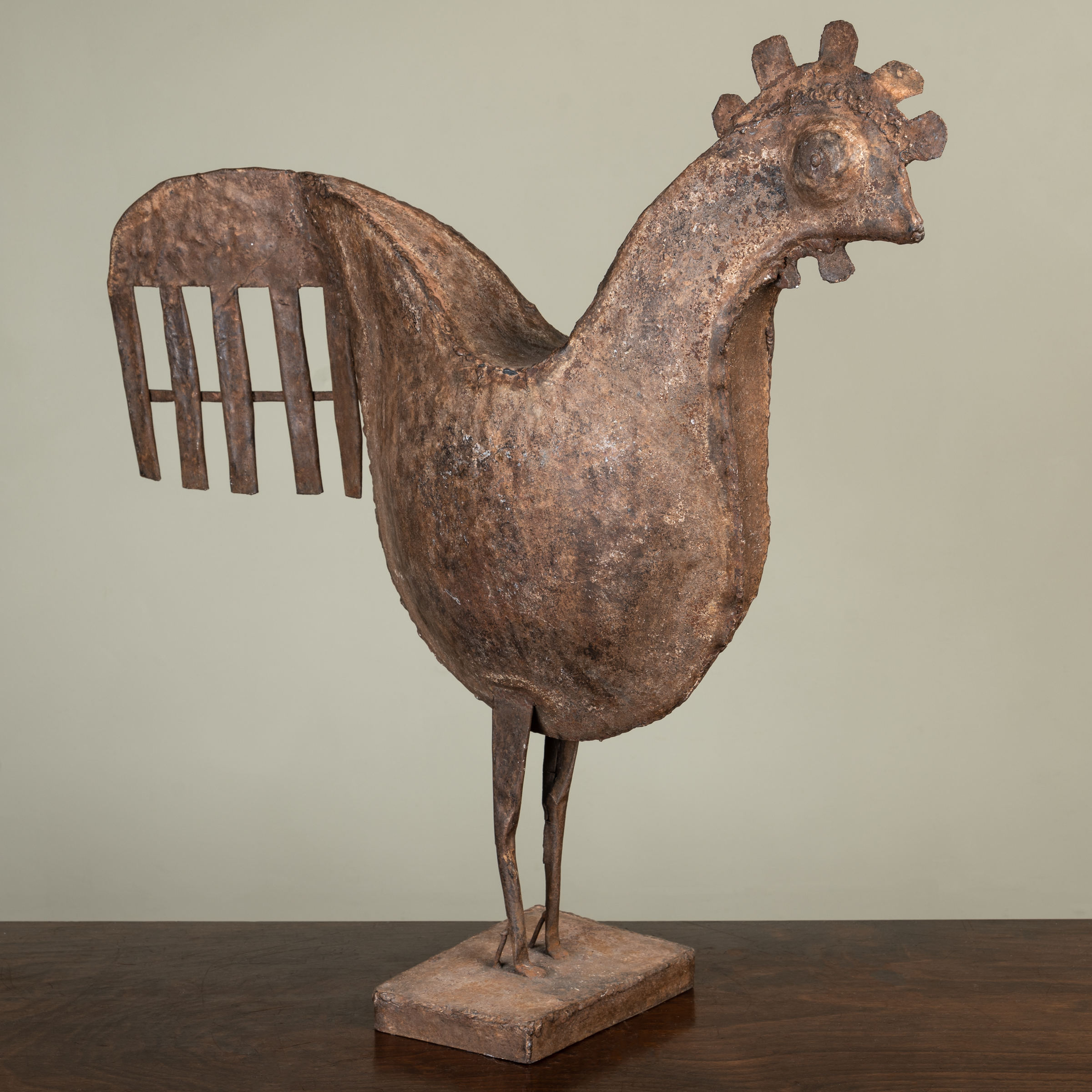 Appraisal: A tin sculpture of a chicken cm wide x cm