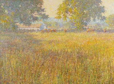 Appraisal: Gregory Davies British born Cattle at Pasture oil on canvas