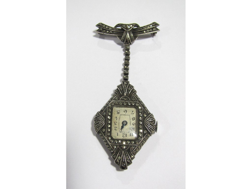 Appraisal: An Art Deco silver and marcasite lapel watch