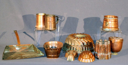 Appraisal: Group of Four Copper Jelly and Food Molds Two Mugs