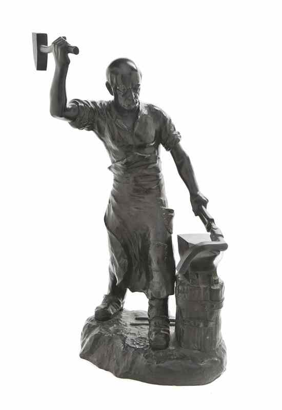 Appraisal: A Continental Bronze Figure Woller depicting a blacksmith with raised