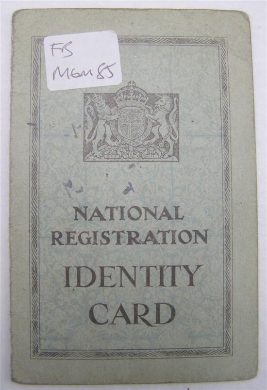 Appraisal: Peter Lacy National Registration Identity Card No YD P stamped