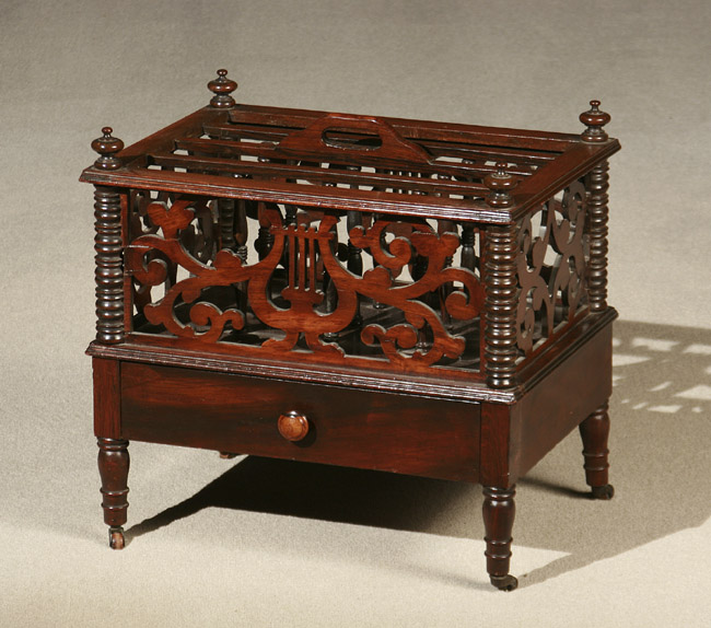 Appraisal: Victorian Mahogany Canterbury Mid- th Century Some repairs to openwork