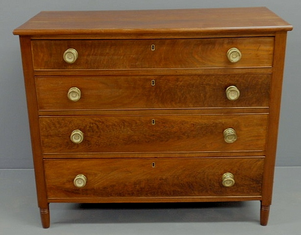 Appraisal: Pennsylvania Sheraton mahogany four-drawer chest with a walnut top h